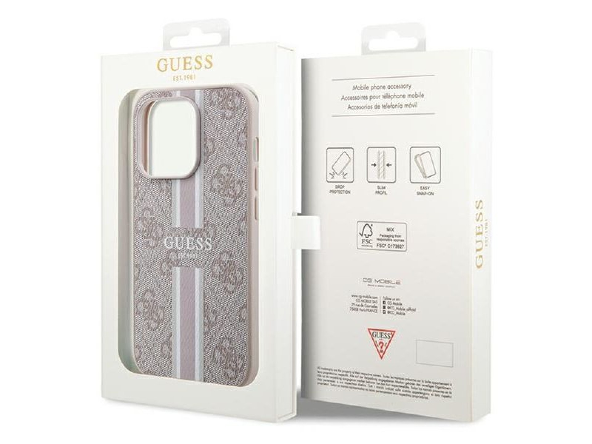 Capa Guess 4G com estampa de listras e MagSafe para iPhone 15 Pro - rosa