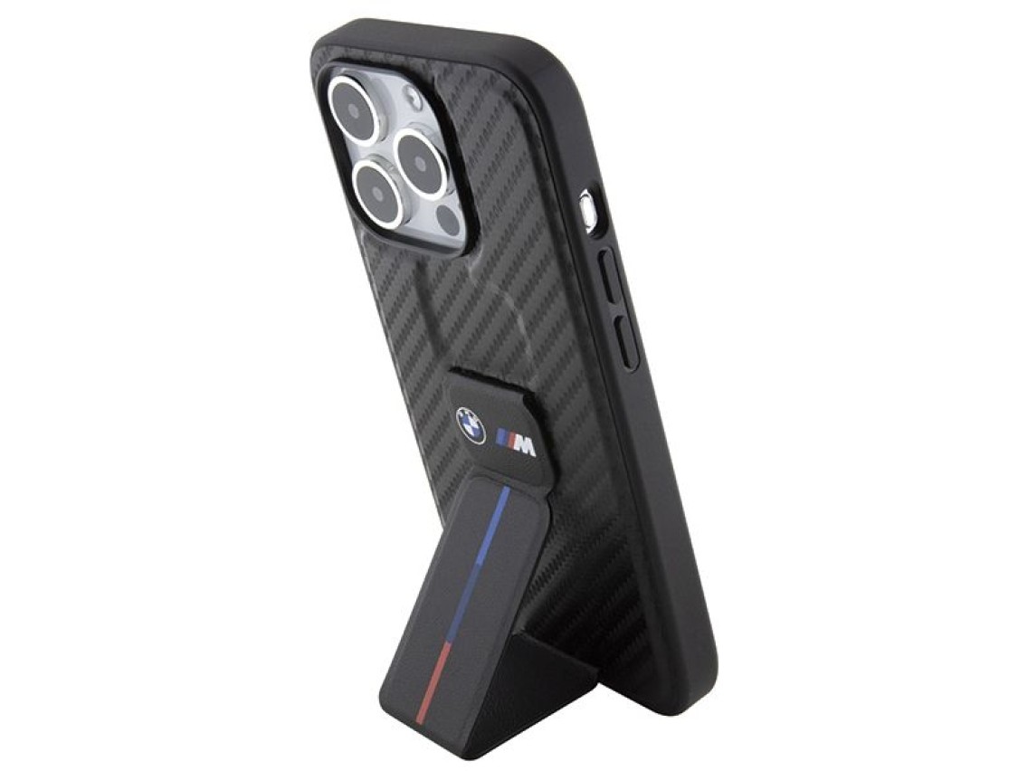BMW Grip Stand Smooth & Carbon case for iPhone 15 Pro - black