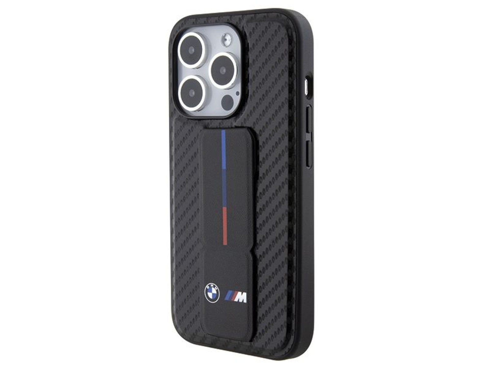 BMW Grip Stand Smooth & Carbon case for iPhone 15 Pro - black