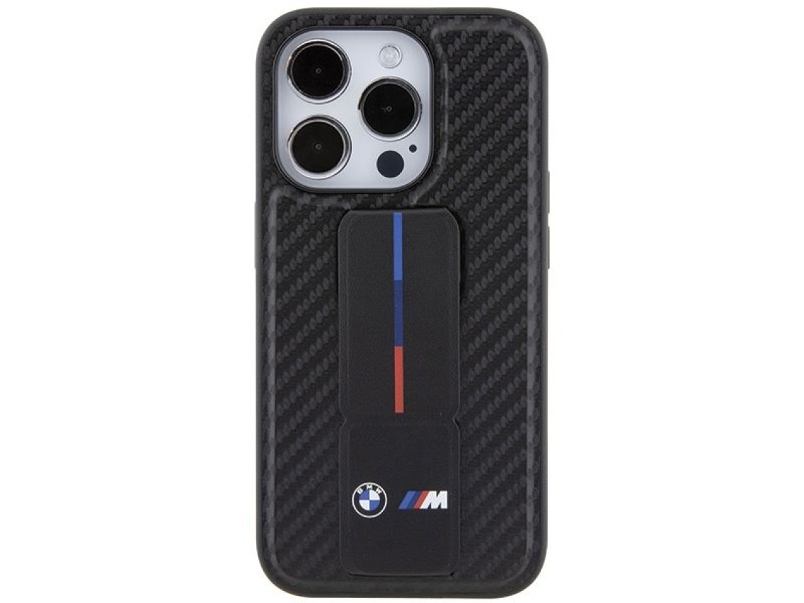 BMW Grip Stand Smooth & Carbon case for iPhone 15 Pro - black
