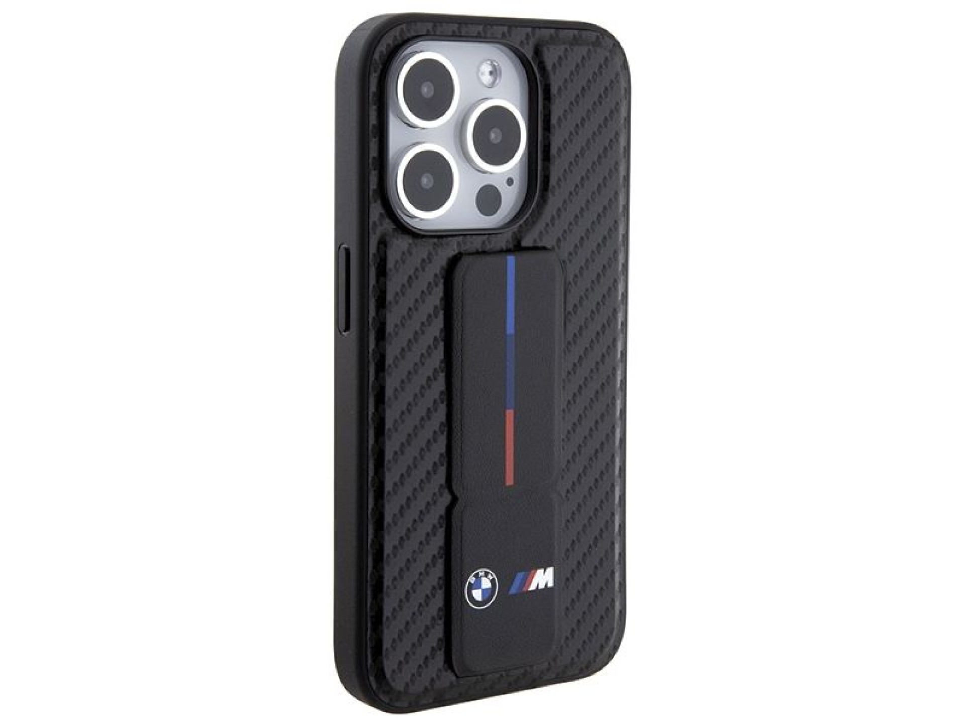 BMW Grip Stand Smooth & Carbon case for iPhone 15 Pro - black