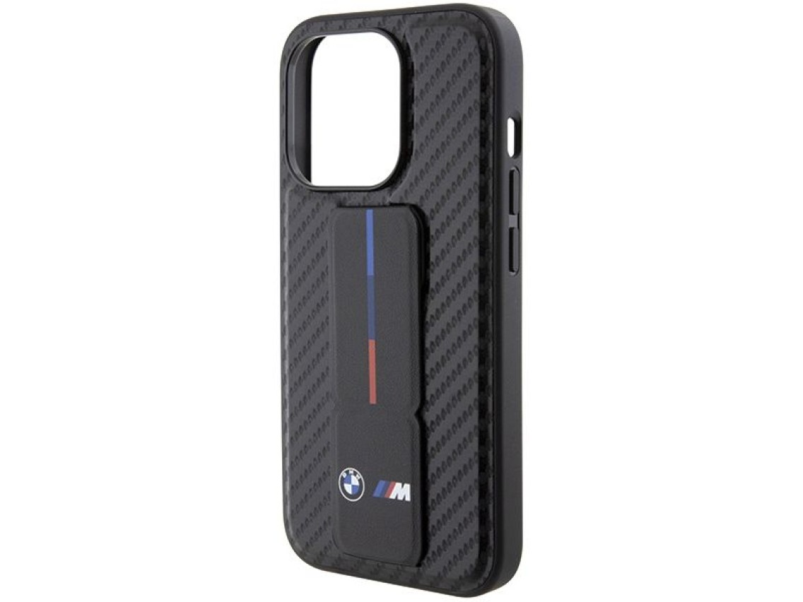 BMW Grip Stand Smooth & Carbon case for iPhone 15 Pro - black