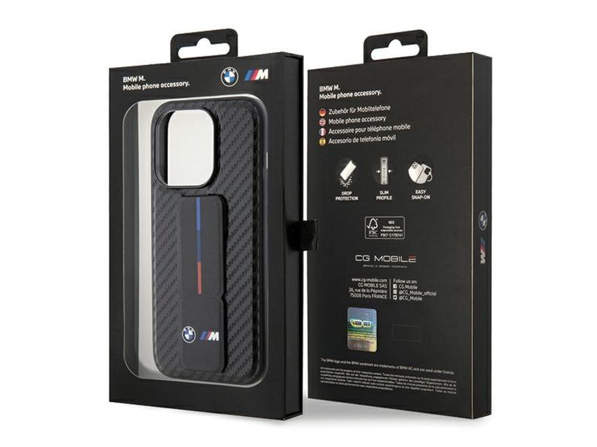 BMW Grip Stand Smooth & Carbon case for iPhone 15 Pro - black