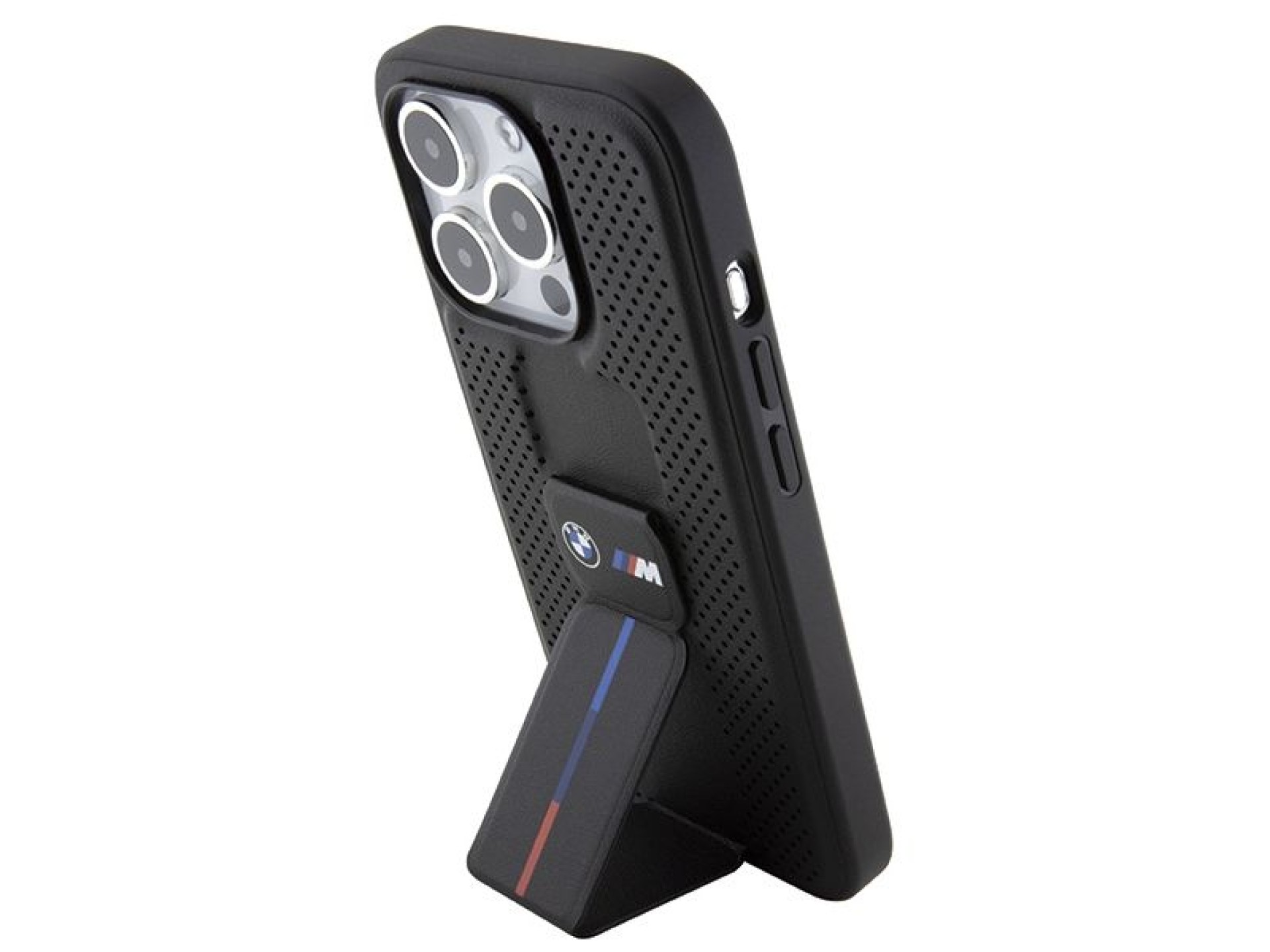Capa BMW Grip Stand Smooth & Perforated para iPhone 15 Pro - preta