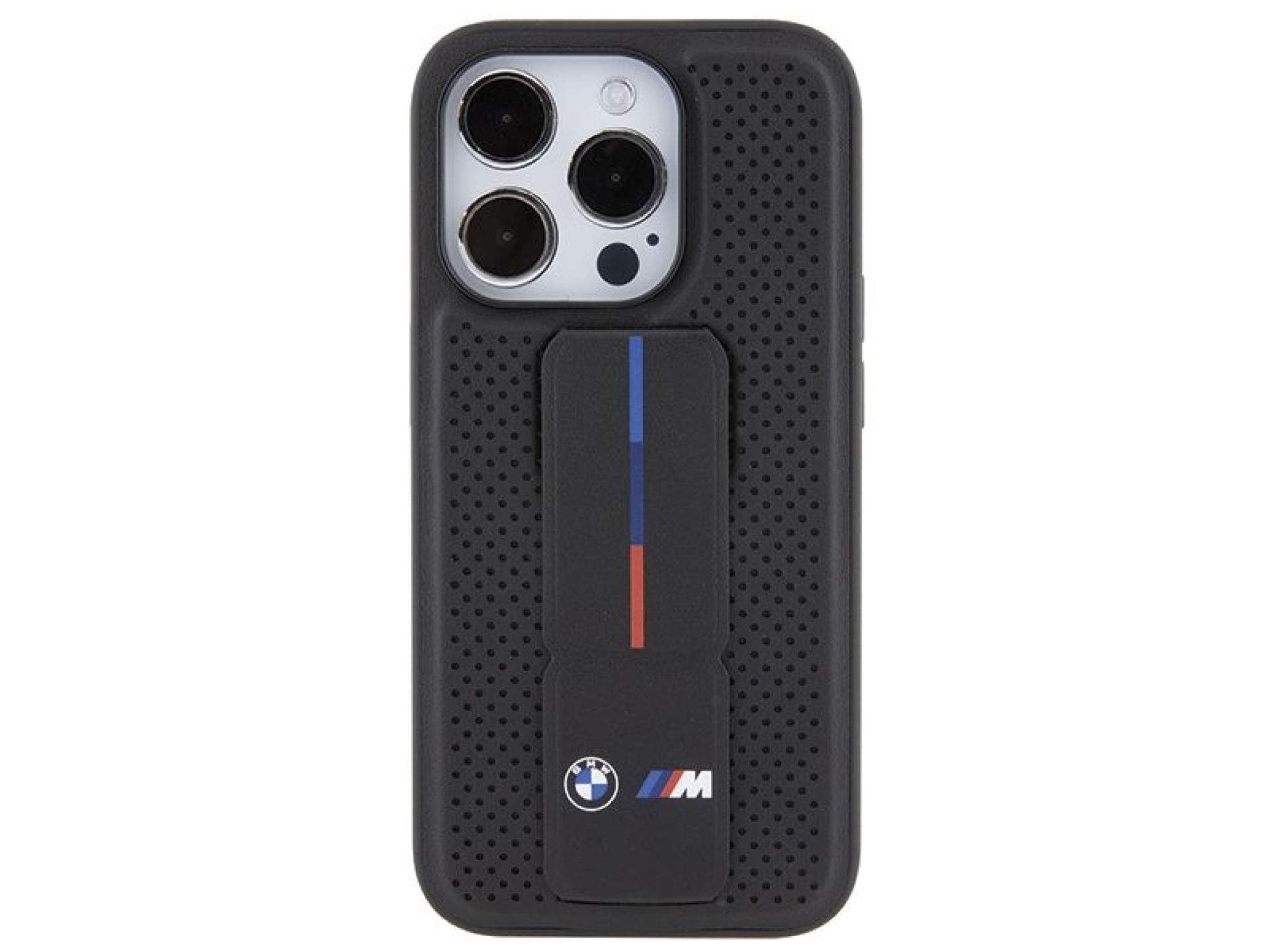 Capa BMW Grip Stand Smooth & Perforated para iPhone 15 Pro - preta