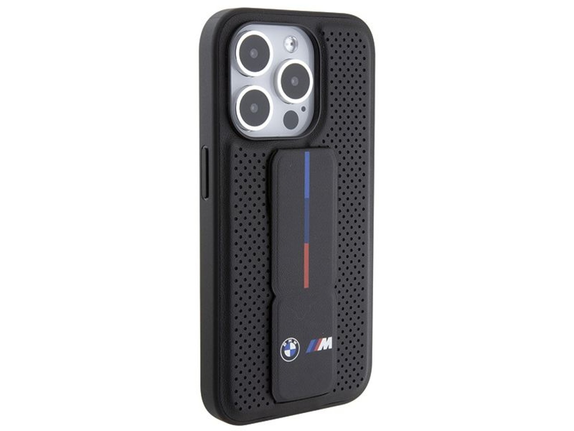 Capa BMW Grip Stand Smooth & Perforated para iPhone 15 Pro - preta
