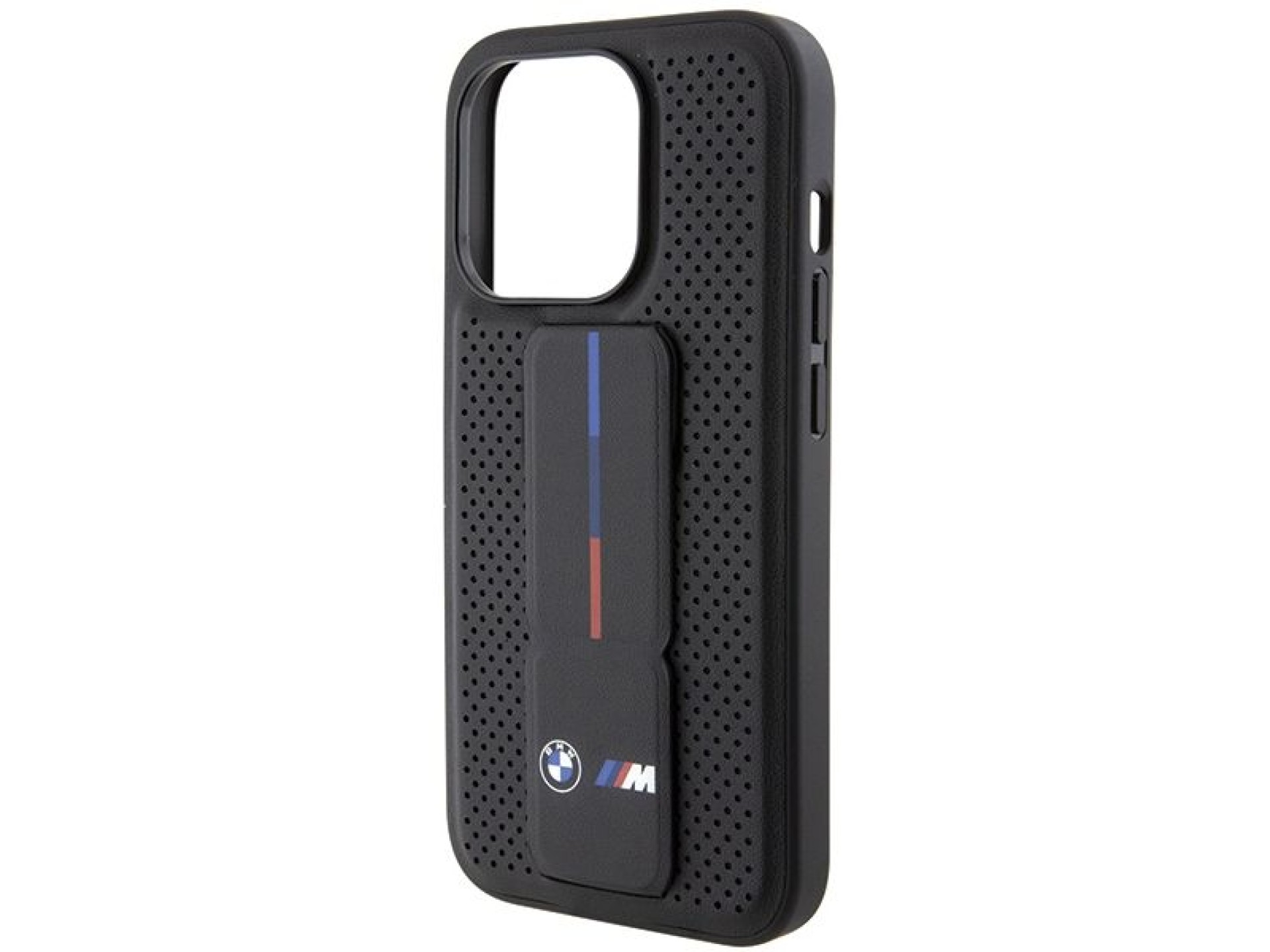 Capa BMW Grip Stand Smooth & Perforated para iPhone 15 Pro - preta