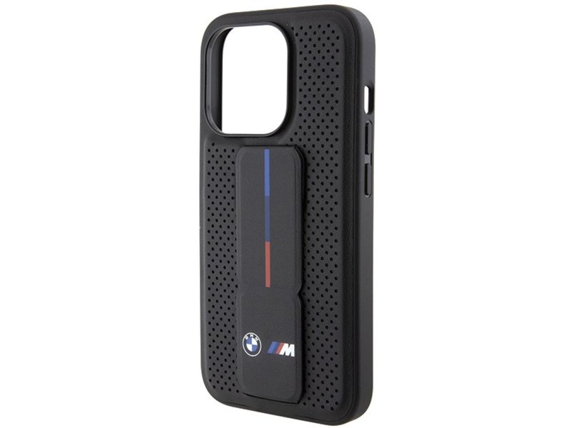 Capa BMW Grip Stand Smooth & Perforated para iPhone 15 Pro - preta