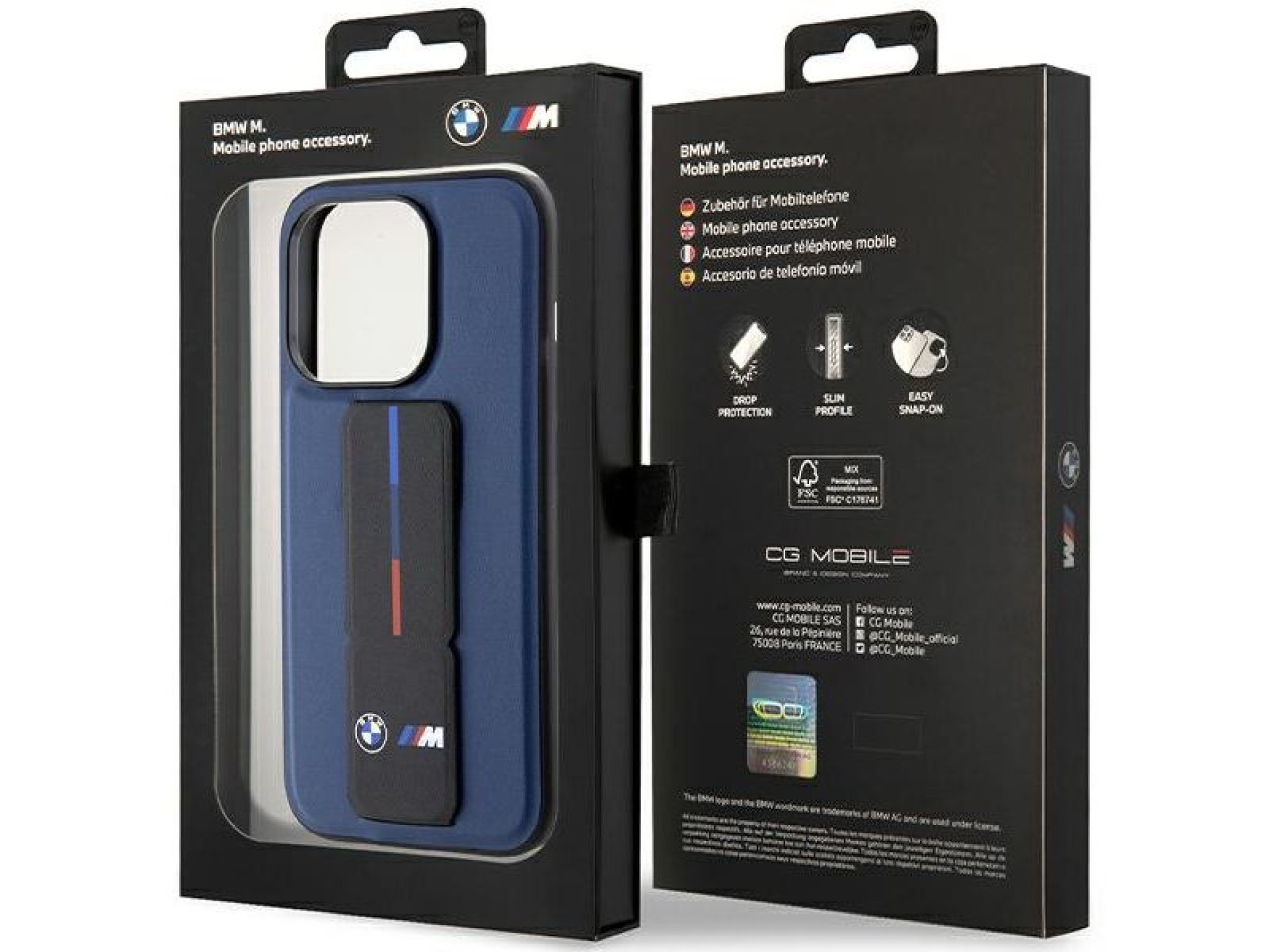 Funda BMW M Grip Stand bicolor para iPhone 15 Pro - azul marino