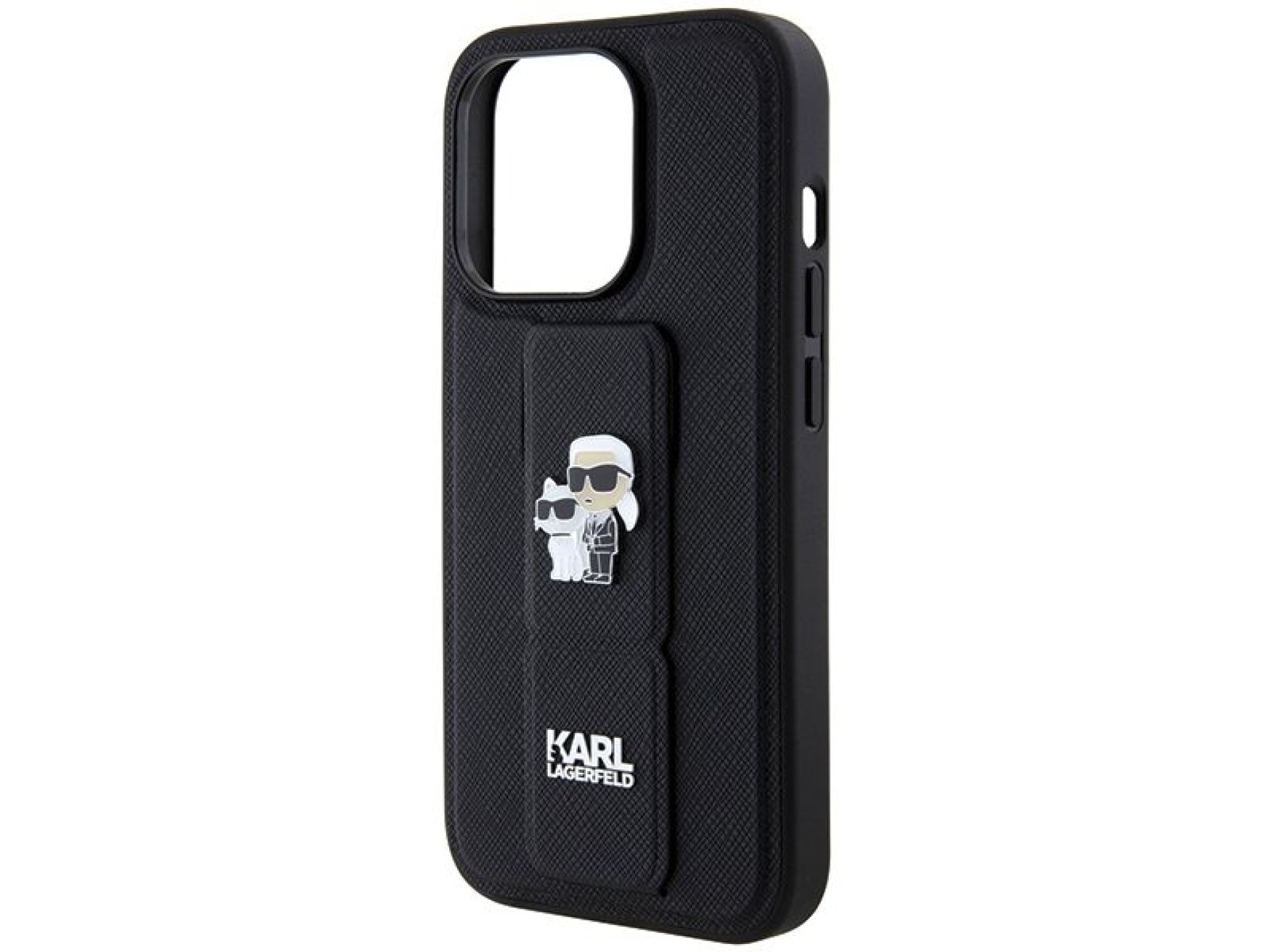 Karl Lagerfeld Gripstand Saffiano Karl&Choupette Pins case for iPhone 13 Pro / 13 - black