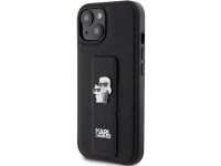 Funda Karl Lagerfeld Gripstand Saffiano Karl&Choupette Pins para iPhone 15 - negra Funda Karl Lagerfeld Gripstand Saffiano Karl&Choupette Pins para iPhone 15 - negra