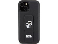 Funda Karl Lagerfeld Gripstand Saffiano Karl&Choupette Pins para iPhone 15 - negra Funda Karl Lagerfeld Gripstand Saffiano Karl&Choupette Pins para iPhone 15 - negra
