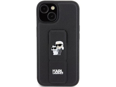 Karl Lagerfeld Gripstand Saffiano Karl&Choupette Pins case for iPhone 15 Plus / 14 Plus - black Karl Lagerfeld Gripstand Saffiano Karl&Choupette Pins case for iPhone 15 Plus / 14 Plus - black