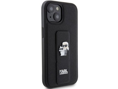 Karl Lagerfeld Gripstand Saffiano Karl&Choupette Pins case for iPhone 15 Plus / 14 Plus - black Karl Lagerfeld Gripstand Saffiano Karl&Choupette Pins case for iPhone 15 Plus / 14 Plus - black