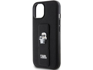 Karl Lagerfeld Gripstand Saffiano Karl&Choupette Pins case for iPhone 15 Plus / 14 Plus - black Karl Lagerfeld Gripstand Saffiano Karl&Choupette Pins case for iPhone 15 Plus / 14 Plus - black