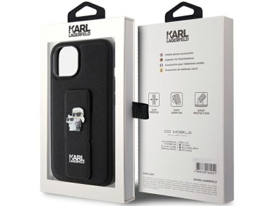 Karl Lagerfeld Gripstand Saffiano Karl&Choupette Pins case for iPhone 15 Plus / 14 Plus - black Karl Lagerfeld Gripstand Saffiano Karl&Choupette Pins case for iPhone 15 Plus / 14 Plus - black