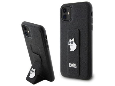 Karl Lagerfeld Gripstand Saffiano Choupette Pins Case for iPhone 11 / Xr - Black Karl Lagerfeld Gripstand Saffiano Choupette Pins Case for iPhone 11 / Xr - Black