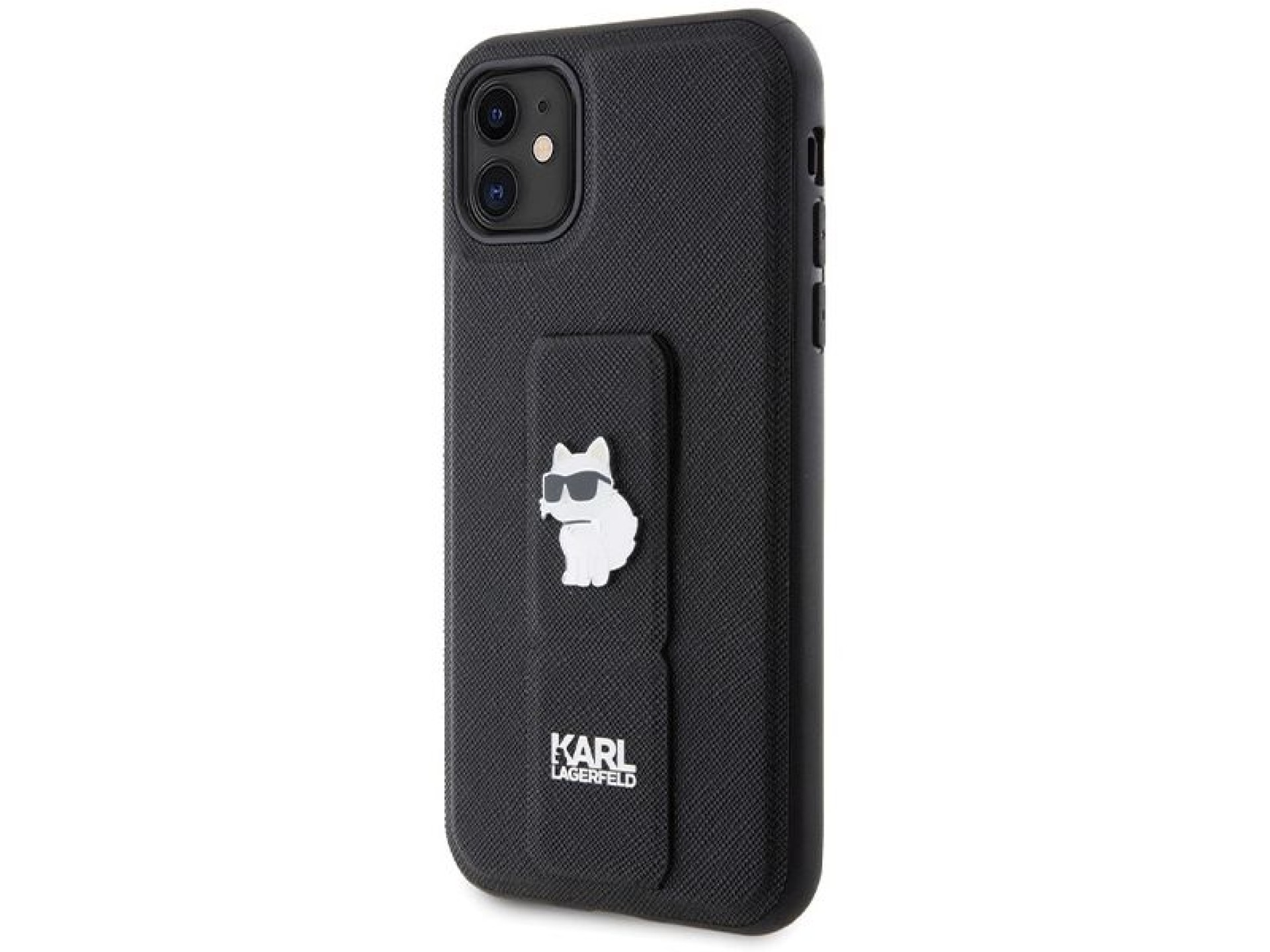 Capa Karl Lagerfeld Gripstand Saffiano Choupette Pins para iPhone 11 / Xr - Preta