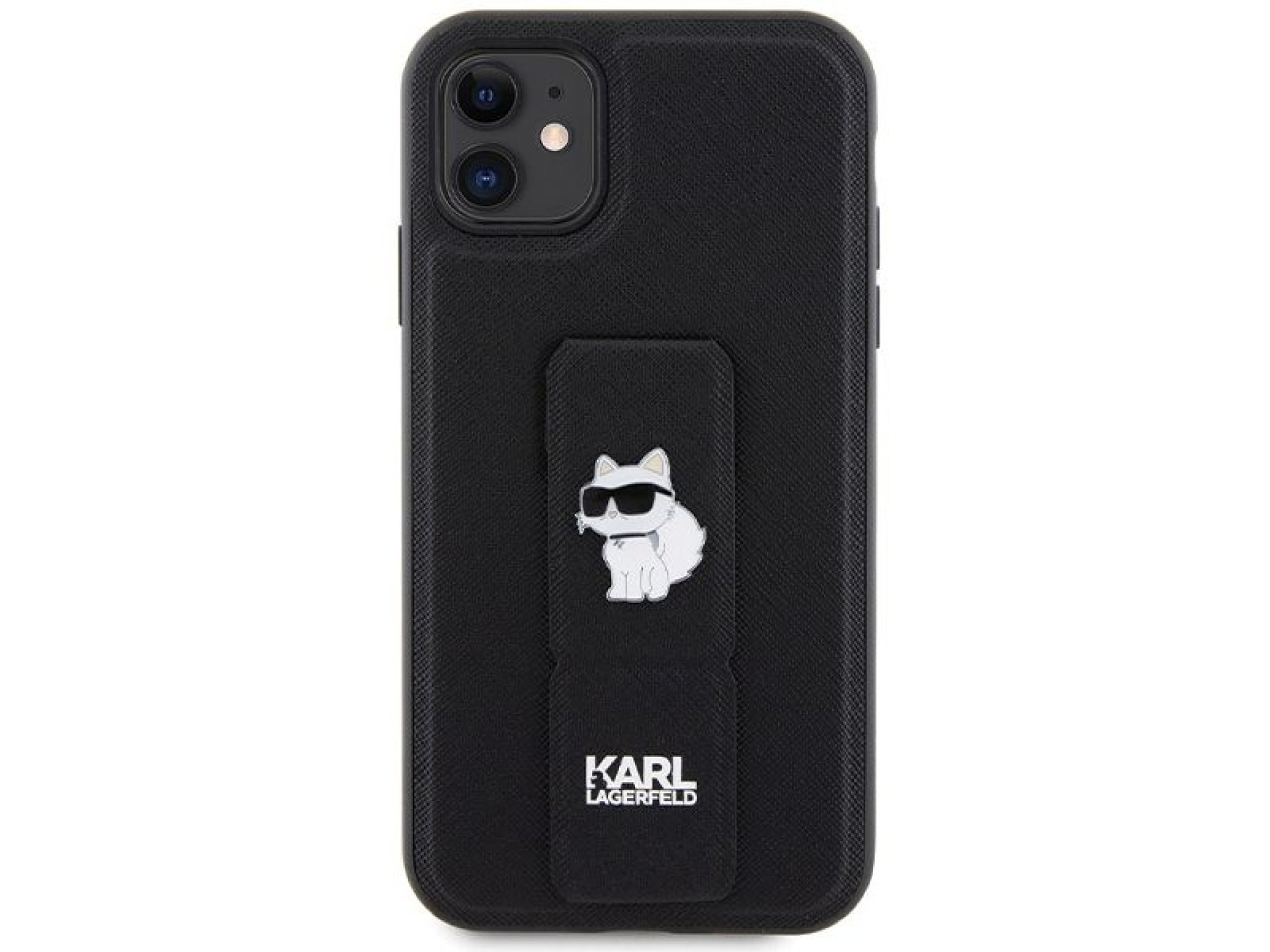 Capa Karl Lagerfeld Gripstand Saffiano Choupette Pins para iPhone 11 / Xr - Preta