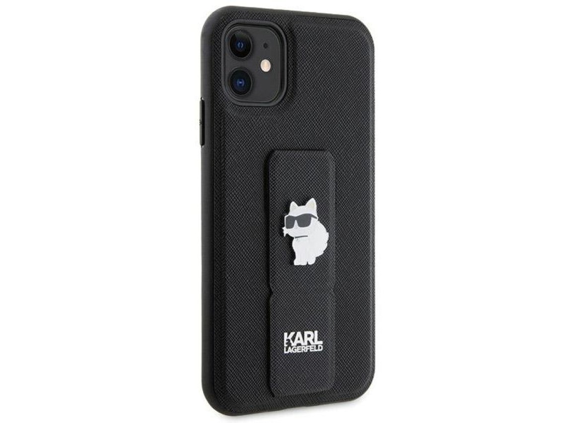 Capa Karl Lagerfeld Gripstand Saffiano Choupette Pins para iPhone 11 / Xr - Preta