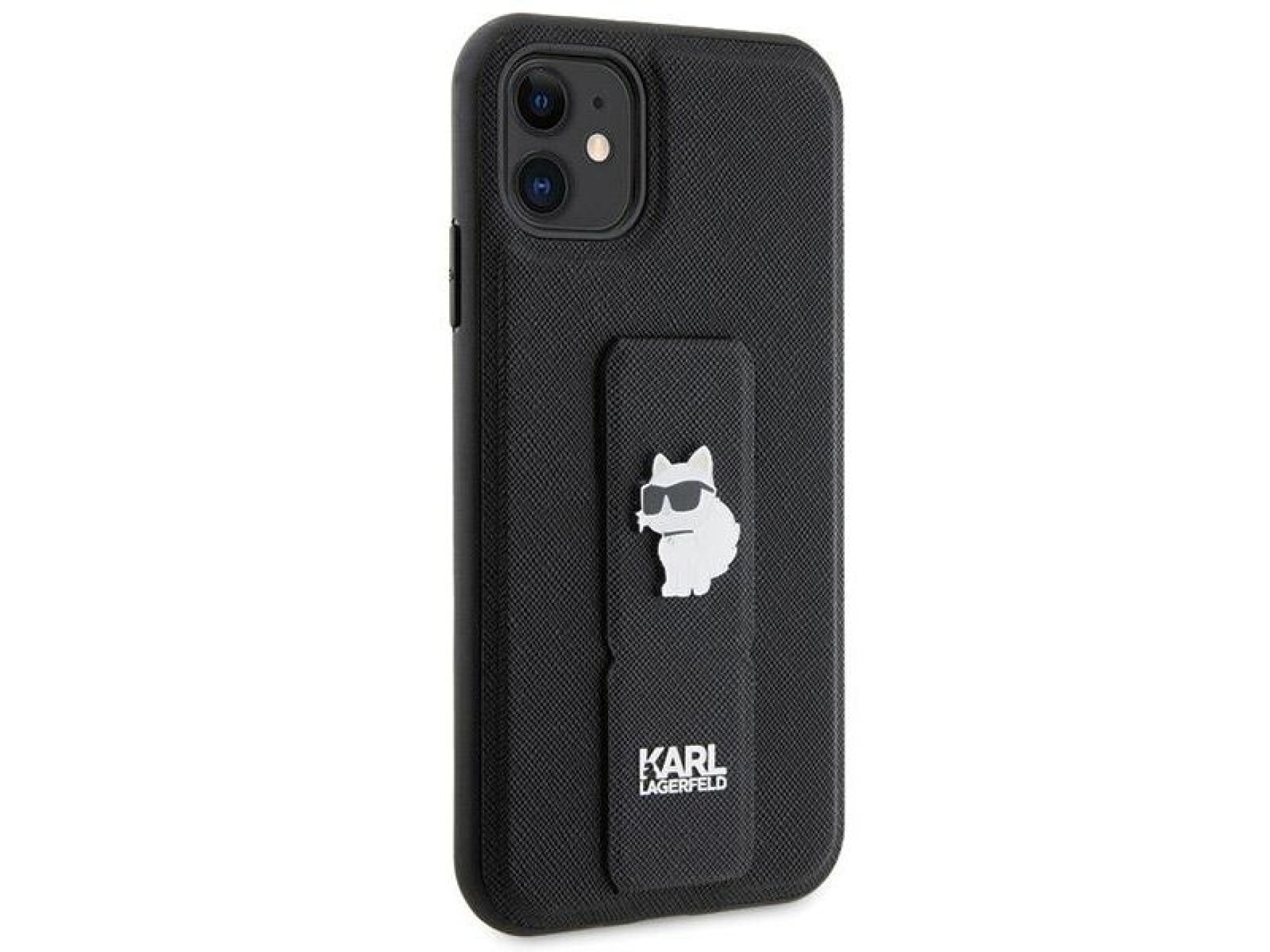 Capa Karl Lagerfeld Gripstand Saffiano Choupette Pins para iPhone 11 / Xr - Preta