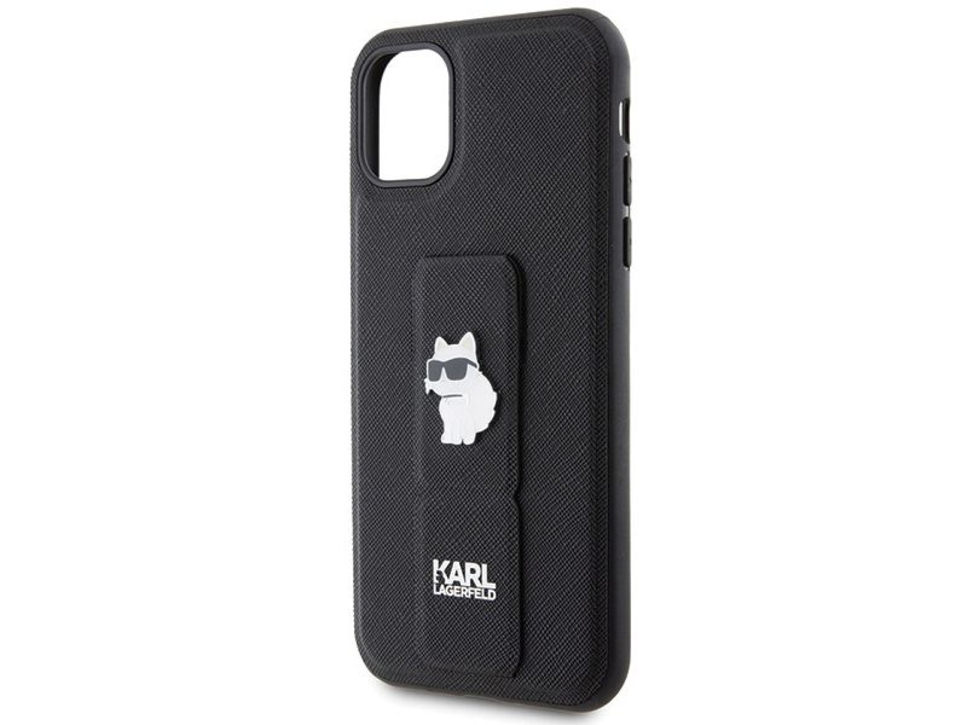 Capa Karl Lagerfeld Gripstand Saffiano Choupette Pins para iPhone 11 / Xr - Preta