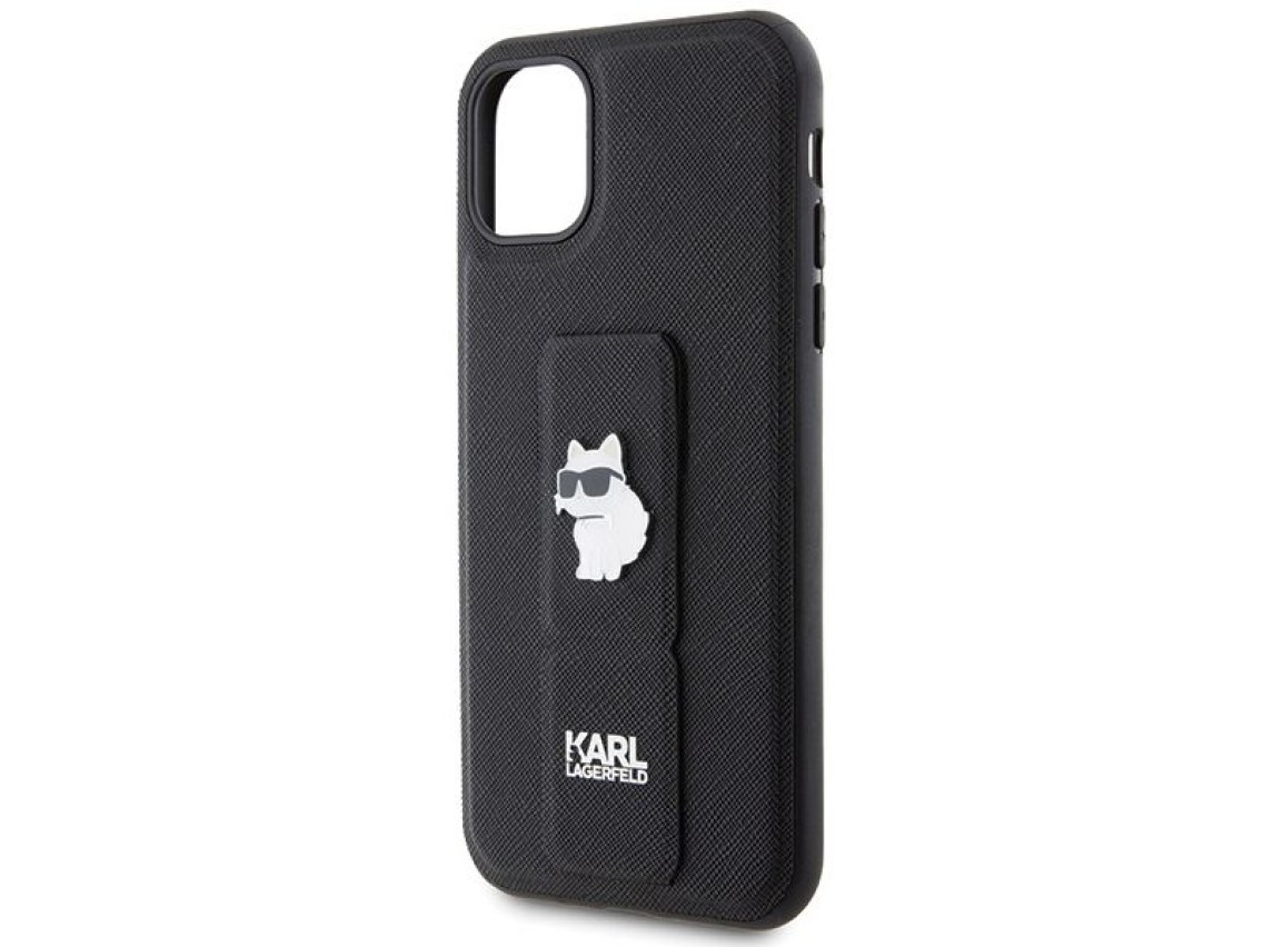 Capa Karl Lagerfeld Gripstand Saffiano Choupette Pins para iPhone 11 / Xr - Preta