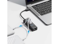 Hub USB Orico PW3UR25-U3 com 4 portas (3x USB-A 3.0, 1x Ethernet RJ45 2.5G, 0,5 m) - Preto