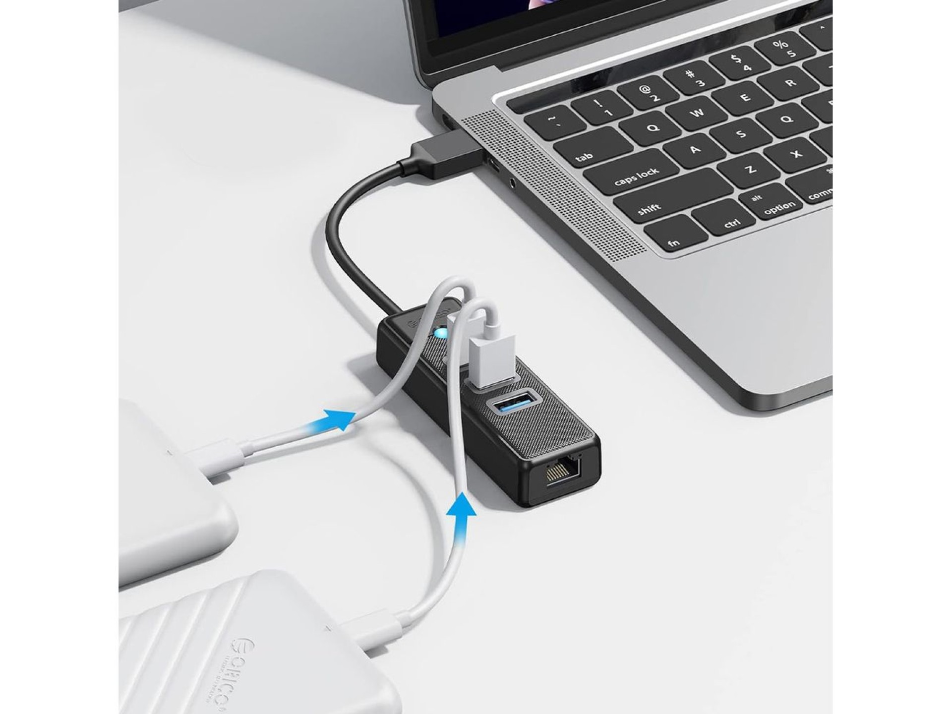 Hub USB Orico PW3UR25-U3 com 4 portas (3x USB-A 3.0, 1x Ethernet RJ45 2.5G, 0,5 m) - Preto