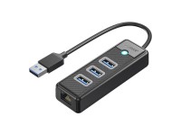 Hub USB Orico PW3UR25-U3 com 4 portas (3x USB-A 3.0, 1x Ethernet RJ45 2.5G, 0,5 m) - Preto
