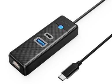 Hub USB Orico PWCUR-C3 de 3 portas: 1x USB-A 3.0, 1x USB-C 3.0, 1x RJ45 Gigabit Ethernet (1 m) - Pre Hub USB Orico PWCUR-C3 de 3 portas: 1x USB-A 3.0, 1x USB-C 3.0, 1x RJ45 Gigabit Ethernet (1 m) - Pre