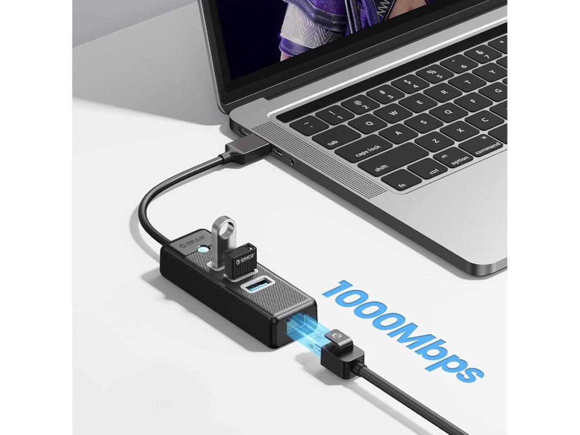 Hub USB Orico PW3UR25-U3 com 4 portas (3x USB-A 3.0, 1x Ethernet RJ45 2.5G, 0,5 m) - Preto