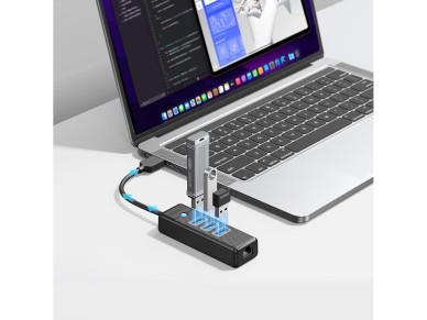 Hub USB Orico PW3UR25-U3 com 4 portas (3x USB-A 3.0, 1x RJ45 Ethernet 2.5G) e cabo de 1,8 m - Preto