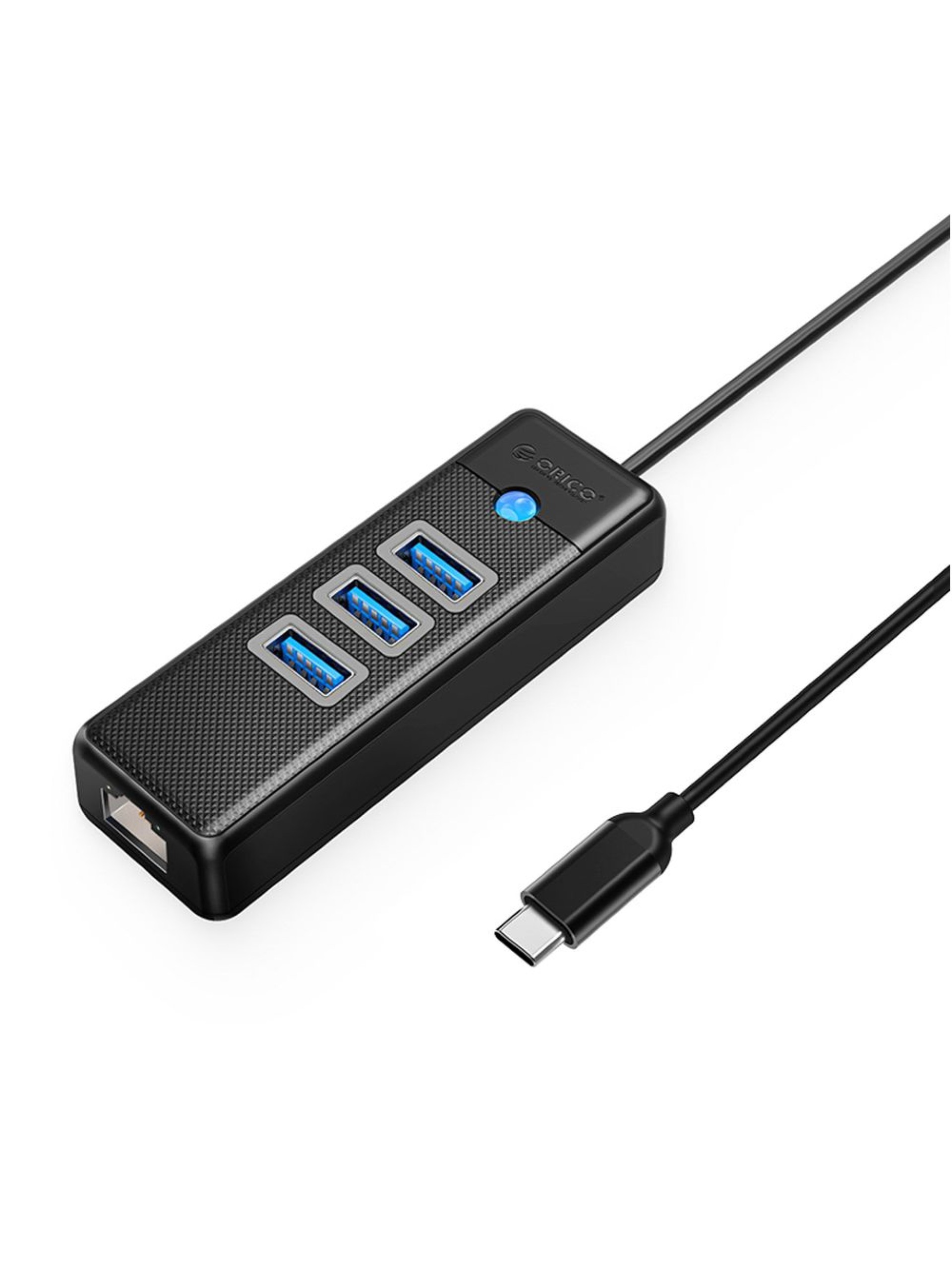 Hub USB Orico PW3UR25-C3 com 4 portas (3x USB-A 3.0, 1x Ethernet RJ45 2.5G, 0,5 m) - Preto