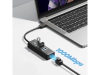 Hub USB Orico PW3UR25-U3 com 4 portas (3x USB-A 3.0, 1x Ethernet RJ45 2.5G, 0,5 m) - Preto