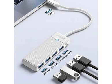 Concentrador USB Orico PAPW4A-C3 de 4 puertos (4 puertos USB-A 3.0, 0,5 m) - blanco