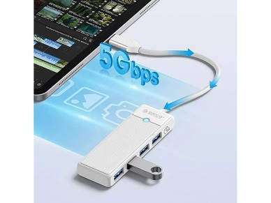 Concentrador USB Orico PAPW4A-C3 de 4 puertos (4 puertos USB-A 3.0, 0,5 m) - blanco