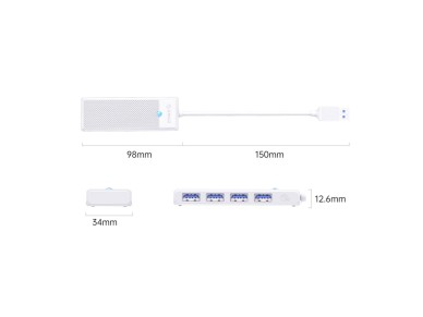 Hub USB Orico PAPW4A-U3 com 4 portas (4x USB-A 3.0) e cabo de 1 m - branco