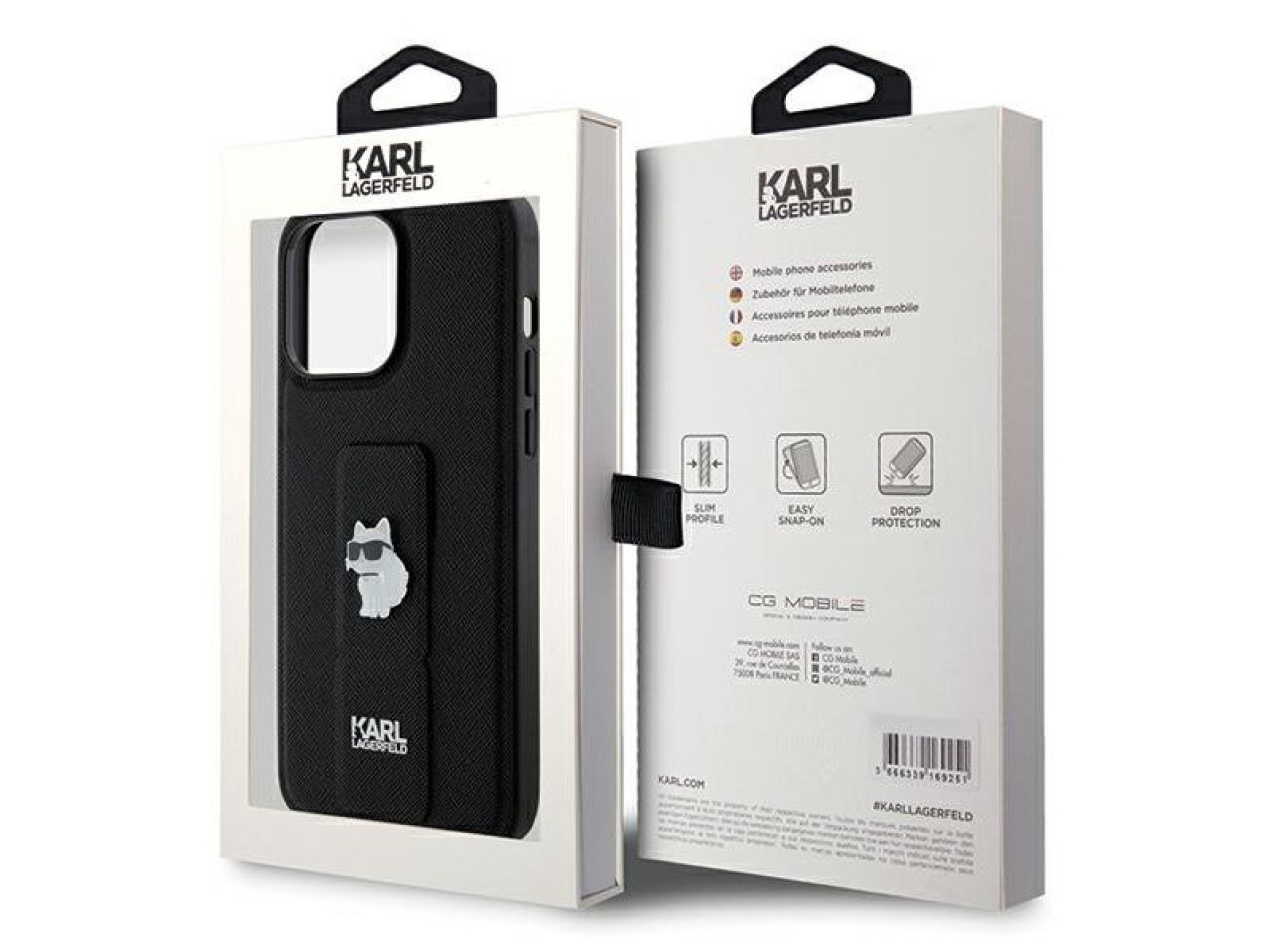 Karl Lagerfeld Gripstand Saffiano Choupette Pins Case for iPhone 13 Pro / 13 - Black