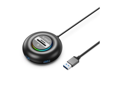 Hub USB RGB Orico YXR5-U3 com 4 portas USB-A 3.0, leitor de cart�es SD e microSD e cabo de 0,3 m - P