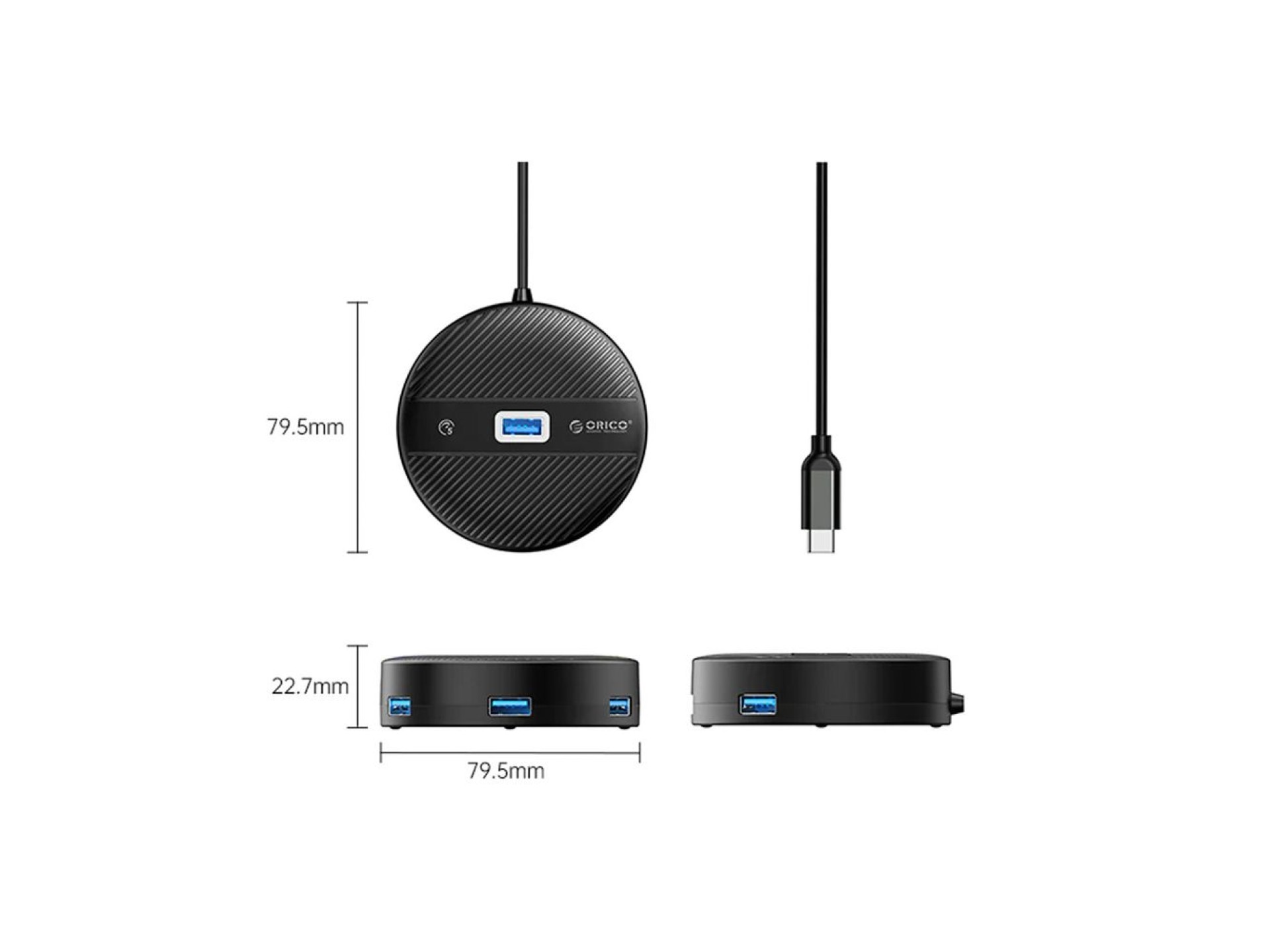 ORICO YS1-C2 4-port USB hub 1x USB-A 3.0 3x USB-A 2.0 0.3 m - black