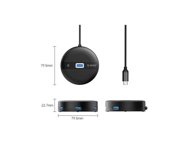 ORICO YS1-C2 4-port USB hub 1x USB-A 3.0 3x USB-A 2.0 0.3 m - black