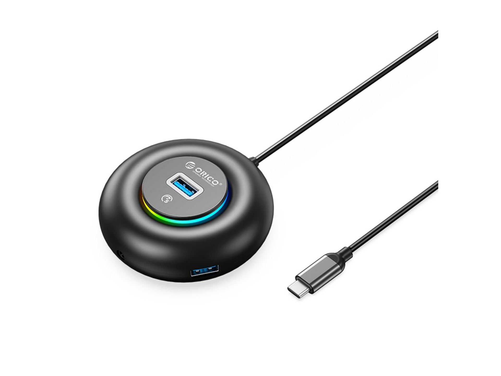Hub USB Orico YXR4-C3 RGB de 4 puertos USB-A 3.0 con puerto de audio/micrófono de 1,8 m - Negro