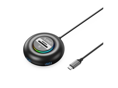 Hub USB Orico YXR5-C3 com 4 portas USB-A 3.0, leitor de cart�es SD e microSD de 0,3 mm - Preto