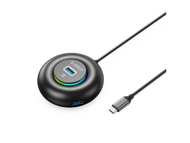 Hub USB Orico YXR4-C3 RGB de 4 puertos USB-A 3.0 con puerto de audio/micr�fono de 0,3 m - Negro