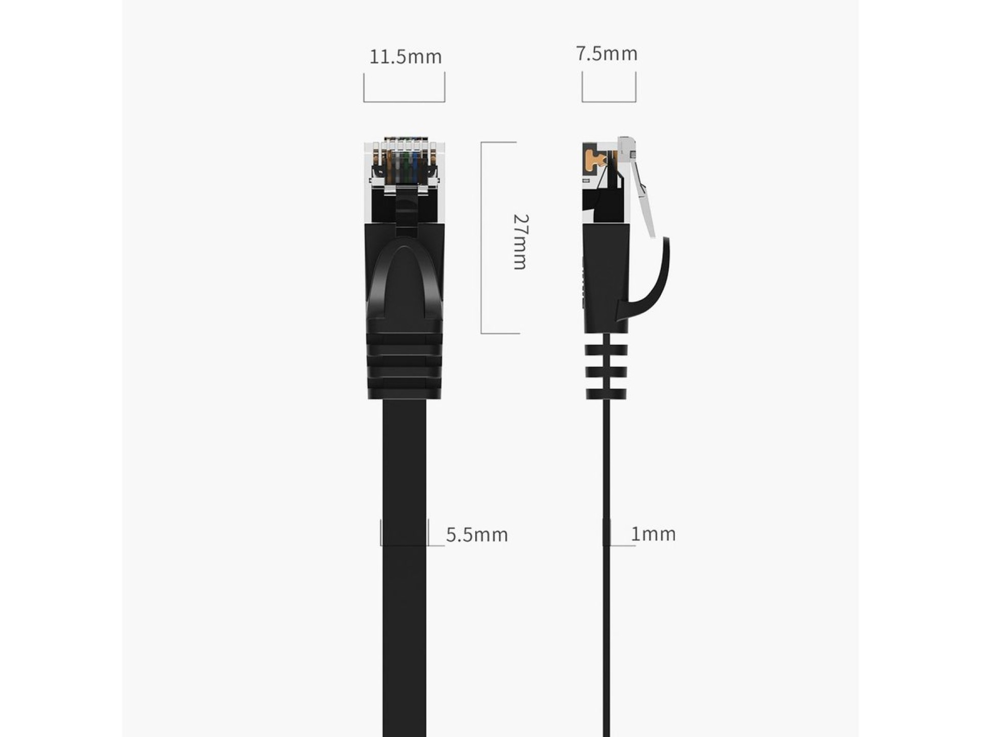Orico PUG-C6B CAT6 1000Mbps RJ45 Ethernet Network Cable, Flat LAN, 5m - Black