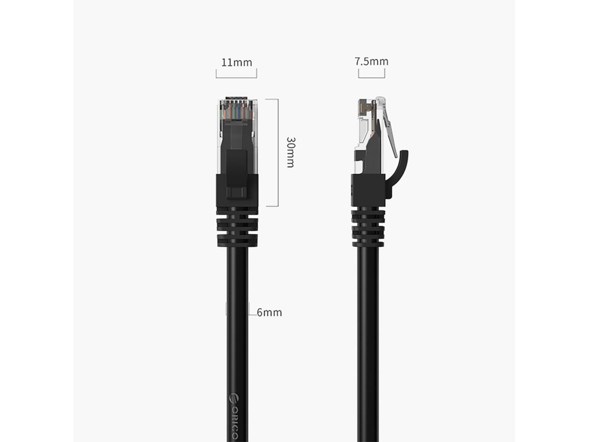 Cable de red Ethernet Orico PUG-C6 CAT6 1000Mbps RJ45 para Internet LAN, redondo, 5m - Negro