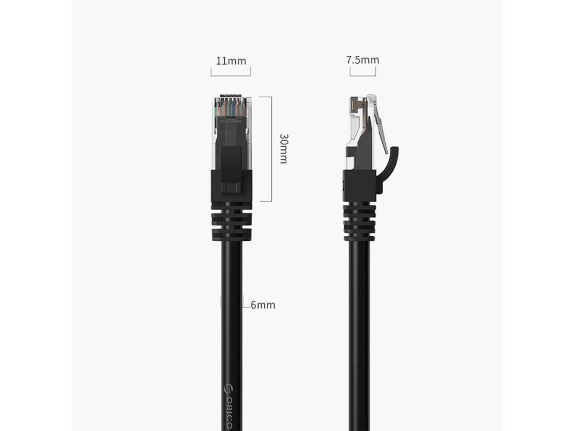 Cable de red Ethernet LAN redondo Orico PUG-C6 CAT6 de 1000 Mbps con conector RJ45, 20 m - Negro