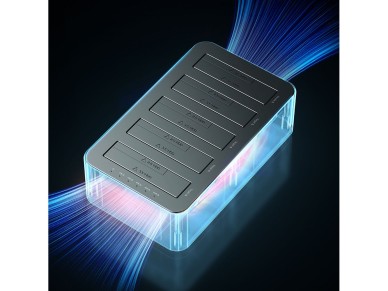 Esta��o de acoplamento Orico 6656C3-C de 5 baias com fun��o de clonagem offline para HDDs/SSDs SATA 