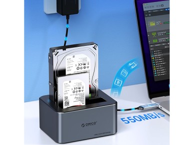Esta��o de acoplamento Orico 6656C3-C de 5 baias com fun��o de clonagem offline para HDDs/SSDs SATA 